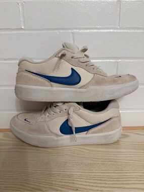 Nike SB Force 58 Off White Suede Sneakers with Blue Swoosh